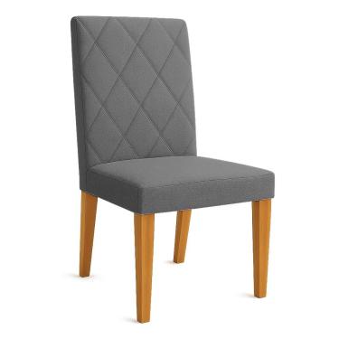 Imagem de Cadeira de Jantar Estofada Siena Linho Grafite Pés Trapézio Castanho - Pallazio