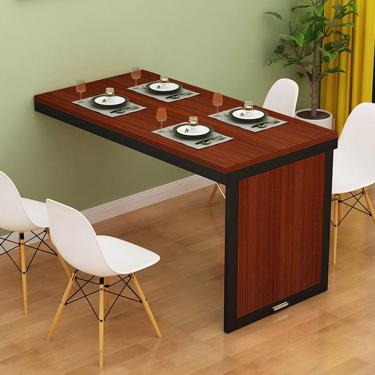 Imagem de Mesa De Mesa De Parede Suspensa, Mesa De Jantar Dobrável De Madeira Maciça, Mesa De Computador De Estação De Trabalho Hging Com Economia De Espaço Multifuncional, Teak Color + Black, 100*40cm/39*16in