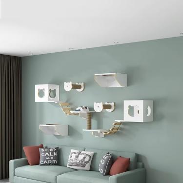 Imagem de Prateleiras E Poleiros Para Gatos Para Conjunto De Parede, Móveis De Parede Para Gatos, Prateleiras Para Gatos Montados Na Parede, Degraus, Escadas De Parede, Poleiro De Parede, Spa, S3-11PCS