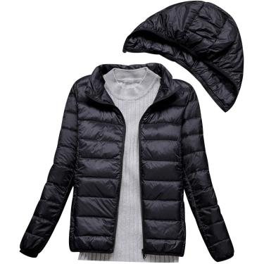 Imagem de Jaqueta Leve Para Mulheres Com Capuz Móvel Casacos De Penas Para Mulheres Ultra Leve Jaqueta De Penas Cheia De Down Parka Acolchoada Acolchoada Com Capuz Jaqueta Puffer Para Mulhe, Black, S