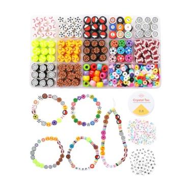 Imagem de HSONAIGEE 600 contas esportivas de argila para fazer joias, contas esportivas de argila de polímero, basquete, futebol, vôlei, futebol, pingentes para pulseiras, colar, kits de artesanato para adultos