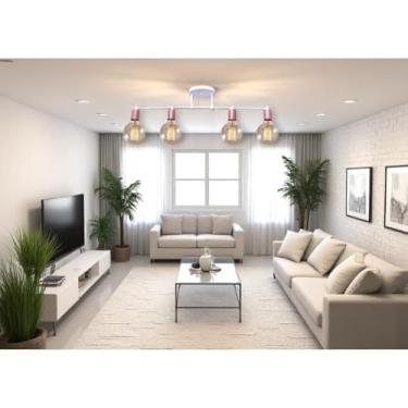 Imagem de Luminária de Teto Trilho Spot 4 Lâmpadas Moderno Industrial Articulada Acabamento Dourado Estilo Moderno (BRANCO-ROSE)