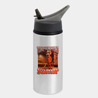 Imagem de Garrafa Squeeze Bico Prateada Premium 600ml - Tung Tung Sahur Italian Brainrot Meme