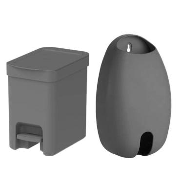 Imagem de Kit Lixeira Cozinha 6L Com Pedal E Porta Sacola Ou - Cinza