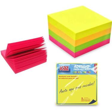 Imagem de Bloco Adesivo Kaz 51x51mm Neon, 300 Folhas Coloridas,4 Cores
