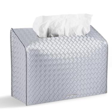 Imagem de LIZIMANDU Capa de couro para caixa de toalha de mão de papel descartável, compatível com toalha de mão de papel Kleenex (1-prata)