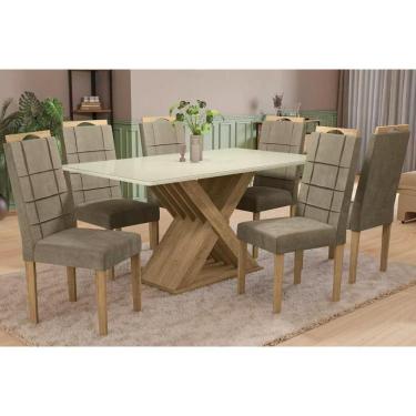 Imagem de Sala De Jantar Completa Graviola Tampo Madeirado C- Vidro 90x160cm E 6 Cadeiras 2cad150 Freijo-off White-vidro Off White - Eucalipto-v - Kappesberg