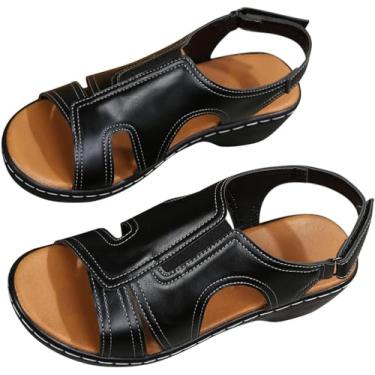 Imagem de Sandálias De Cunha Para Mulheres Sandálias Femininas Elegantes Sandálias Planas Para Mulheres Novas Sandálias Ortopédicas Confortáveis Para Mulheres, Sandálias Ort, Black, US8/EU40