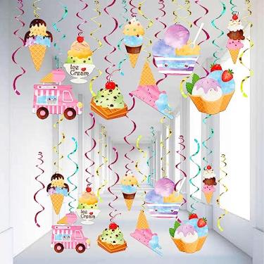 Imagem de Decorações de festa de sorvete penduradas – Pacote com 48, sem bricolage | Decorações de festa de aniversário de sorvete | Decorações de sorvete para aniversário, chá de bebê, revelação de gênero | Decorações de festa com tema de sorvete