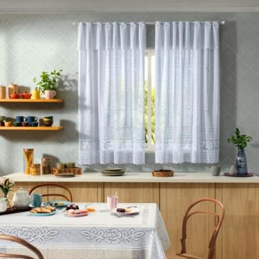 Imagem de Cortina de Cozinha Valência Lisa em Renda Elegante 2,8m x 1,5m + 30cm 
