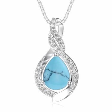 Imagem de Aihpos Colar feminino turquesa com pingente de gota de prata banhado a platina, 45 cm a 50 cm, Medium, Prata esterlina, Sem Pedra Preciosa