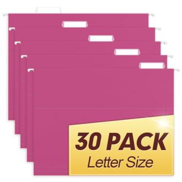 Imagem de HERKKA Pastas de arquivo suspensas, pacote com 30 pastas suspensas reforçadas tamanho carta, projetadas para arquivos volumosos, armário de arquivo, abas ajustáveis de corte 1/5 (rosa)