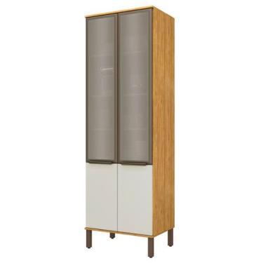 Imagem de Paneleiros Amélia 4 Portas 5 Prateleiras com Vidro Marrocos/Off White 