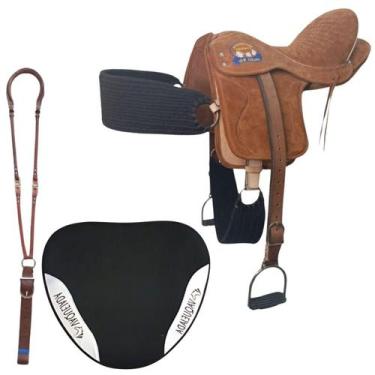 Imagem de Sela Vaquejada Para Cavalo Semi Profissional Selim De Couro Marrom - s