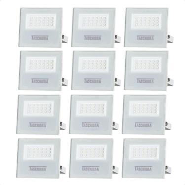 Imagem de Kit 12 Refletor Holofote Taschibra Led Tr Slim 20w Verde Prova Da água Ip65 Branco Bivolt