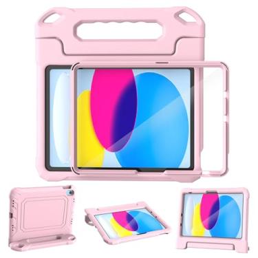 Imagem de YIHE Capa infantil para iPad (A16) 11ª geração 11 polegadas 2025 e iPad 10ª geração 10 polegadas 2022, com protetor de tela e alça embutidos, capa protetora à prova de choque, rosa-claro