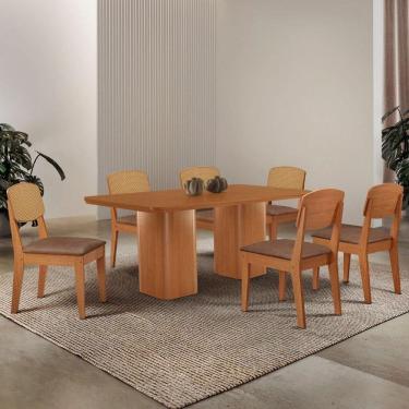 Imagem de Mesa De Jantar Eloise 180 cm Tampo Mdf 6 Cadeiras Moderna.