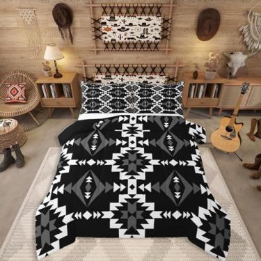 Imagem de Conjunto de edredom asteca ocidental, tamanho casal, navajo nativo americano, para meninos, adultos, adolescentes, colcha geométrica do sudoeste, étnico americano, nativo, rústico, decoração de