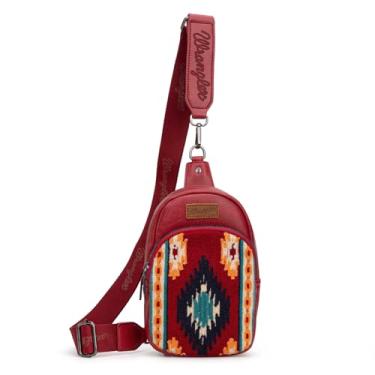 Imagem de Wrangler Bolsa tiracolo asteca feminina de malha ocidental e bolsa de peito com alça ajustável, B - vermelho