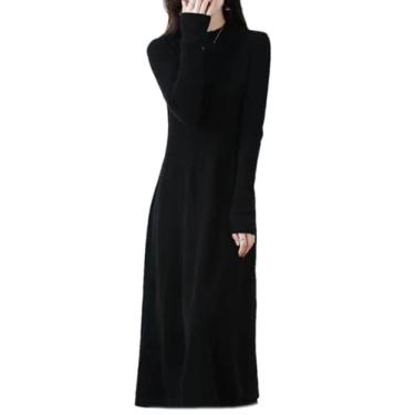 Imagem de Vestidos De Suéter Femininos Linha De Inverno Malha Meia Gola Alta Vestidos De Malha Suave Para Mulheres Vestido De Inverno, Blue, S