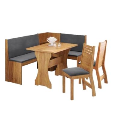 Imagem de Conjunto Sala de Jantar Canto Alemão Arnis com 2 Cadeiras Madeirado/Cinza Veludo