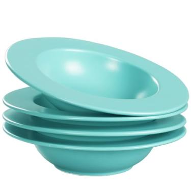 Imagem de jinsongdafa Tigela de sopa, tigela de salada branca, conjunto de 4, tigela larga de porcelana em relevo, 170 g, pode ir ao micro-ondas e à máquina de lavar louça, melhor para gourmets e restaurantes