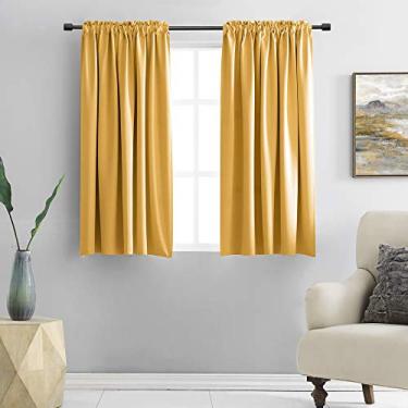 Imagem de DONREN Cortinas curtas de 122 cm de comprimento para cozinha – Cortinas blackout com bolso para varão para janela pequena (1 par, amarelo global, 130 cm de largura por 122 cm de comprimento)