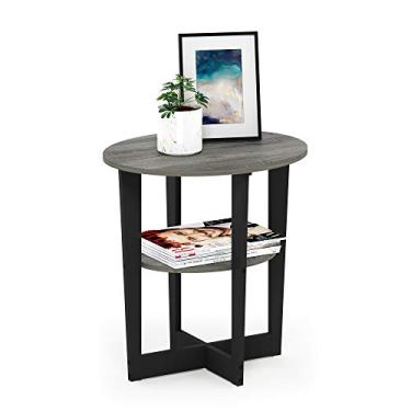 Imagem de Furinno JAYA Oval End Side Night Stand/Cabeceira Mesa, Pacote com 1, Cinza Carvalho Francês/Preto