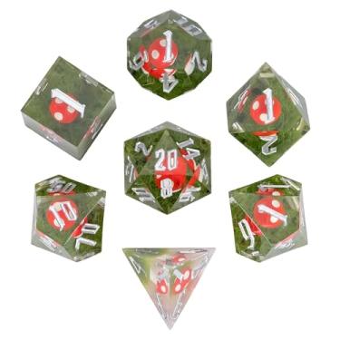 Imagem de Cusdie Sharp Edge DND Dice, 7 PCs Red Mushroom Dice Set D&D D20 D12 D10 D8 D6 D4, Handcrafted Polyhedral Dice Set for Dungeons & Dragons RPG and Other Table Games(Red Mushroom)