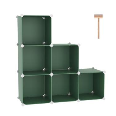 Imagem de C&AHOME Organizador de armazenamento de 6 cubos, prateleiras empilháveis, estante portátil, organizador de armário de plástico para roupas, prateleiras modulares DIY para guarda-roupa, casa, verde