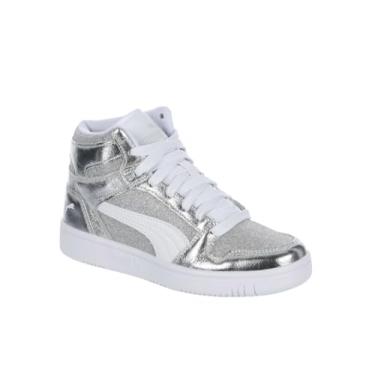 Imagem de Puma Tênis unissex infantil Rebound Layup Mid, Branco e prata Ss25, 21