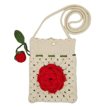 Imagem de HNOMISE Bolsa feminina de crochê feita à mão com flor de girassol, B - vermelho, 17*14cm