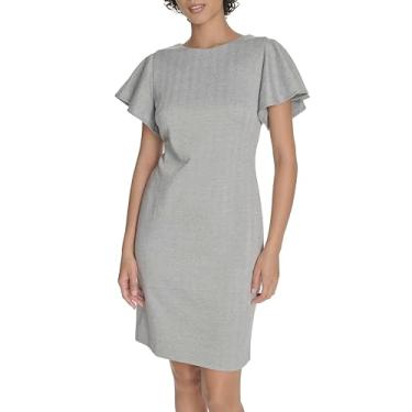 Imagem de Tommy Hilfiger Minivestido feminino manga esvoaçante gola alta bainha, Cinza claro/marfim, 44