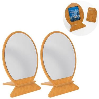 Imagem de 2 Espelhos Oval Maquiagem em MDF 20x13,5 cm P/ Maquiagem - Freecom