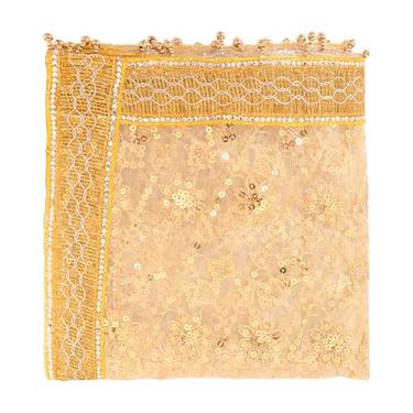 Imagem de Pano de fundo grande decorativo Chunari (Tamanho - 183 cm X 91 cm) Indiano Tradicional Cultural Chunni Festival Janmashtami Decoração Chunr MATA Ki Chunri para Estátua Chowki Aasan Mat (Dourado)