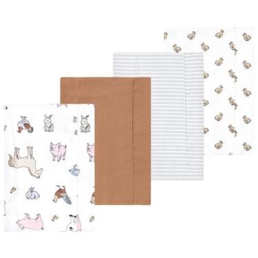 Imagem de Luvable Friends Hudson Baby Conjunto de 4 panos de flanela para arrotos, Farm Pals, 14x20 inches