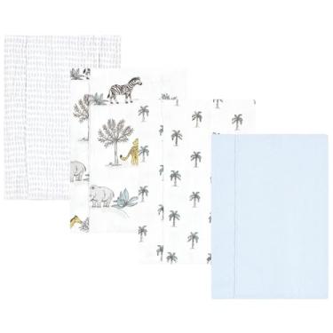 Imagem de Luvable Friends Hudson Baby Conjunto de 4 panos de flanela para arrotos, Safari Friends, 14x20 inches