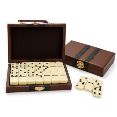 Imagem de Dominó Profissional De Osso 28 Peças Com Maleta Luxo Couro - Yeet
