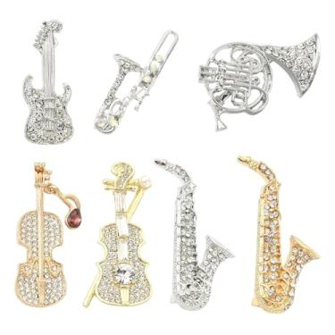 Imagem de DanLingJewelry 7 peças de alfinetes de lapela de instrumento de música de cristal elegante violino guitarra nota musical strass broches para roupas, acessórios de festa, joias presentes
