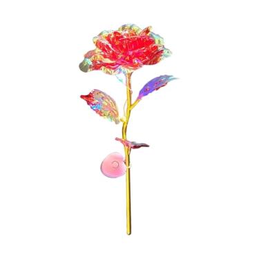 Imagem de Rosa luminosa Dia dos Namorados rosas brilhantes coloridas flor luz artificial dia dos namorados rosa para mãe esposa amiga mulheres rosas com luzes coloridas decoração de casa (vermelho)