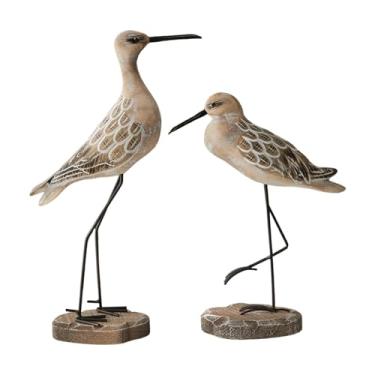 Imagem de Generic 2 peças de estatuetas de gaivota de madeira, estatuetas de animais marinhos, enfeites de mesa, estátuas de pássaros vintage realistas para prateleiras, Marrom