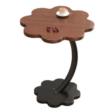 Imagem de Mesa de centro em forma de C, mesa decorativa de pétala de cabeceira estilo country, mesa de centro pequena auxiliar/mesa lateral em forma de flor Mesitas para sala (camada única, cor nogueira e