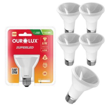 Imagem de 5 Lâmpada Led Par20 6w 3000k E27 Branco-morno Direcionável - Ourolux