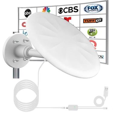 Imagem de Antena de TV externa para TV digital, sinal de antena HD digital de recepção omnidirecional de longo alcance de 720°, com super amplificador de sinal, cabo HDTV de 10,7 m, para sótão/acampamento