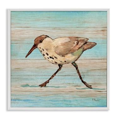 Imagem de Stupell Industries Design de arte giclée emoldurado branco Coastal Teak Sandpiper por Paul Brent, 12 x 12