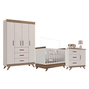 Imagem de Quarto De Bebê Retrô Maya Com Berço Americano Vitória Off White Carvalho – Carolina