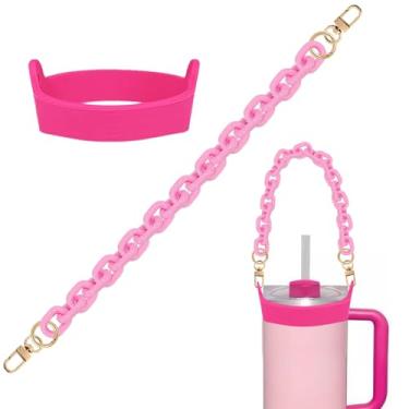 Imagem de 2 peças/conjunto de alça de garrafa de água com alça de suporte de garrafa de água para acessórios de copo Stanley Paracord durável e confiável para garrafas de 227 a 1,134 g (rosa rosa)