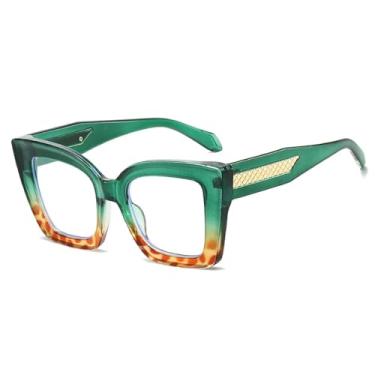 Imagem de HPIRME Óculos de sol masculinos com armação grande, estilo olho de gato, com armação grossa e inclinação, espelho plano e leve (verde)