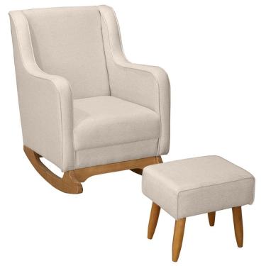 Imagem de Poltrona Amamentação Base Balanço E Puff Vick Linho Bege F03 Mpozenato