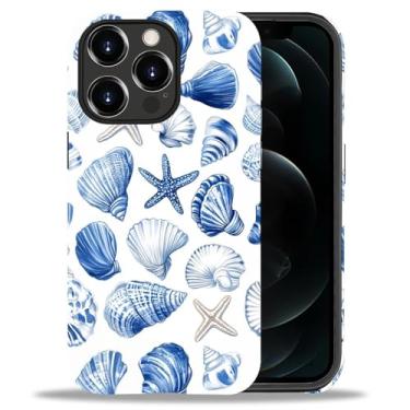 Imagem de CARLOCA Capa fosca de corpo inteiro compatível com iPhone 12 Pro Max para meninas e meninos, capa rígida à prova de choque para iPhone 12 Pro Max estampa estética da moda azul oceano concha estrela